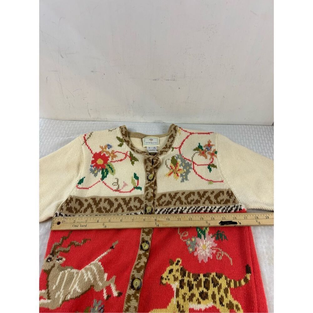 Susan Bristol Pink Animal Print sweater small button Cardigan rn#43189 Hong Kong - Picture 7 of 9